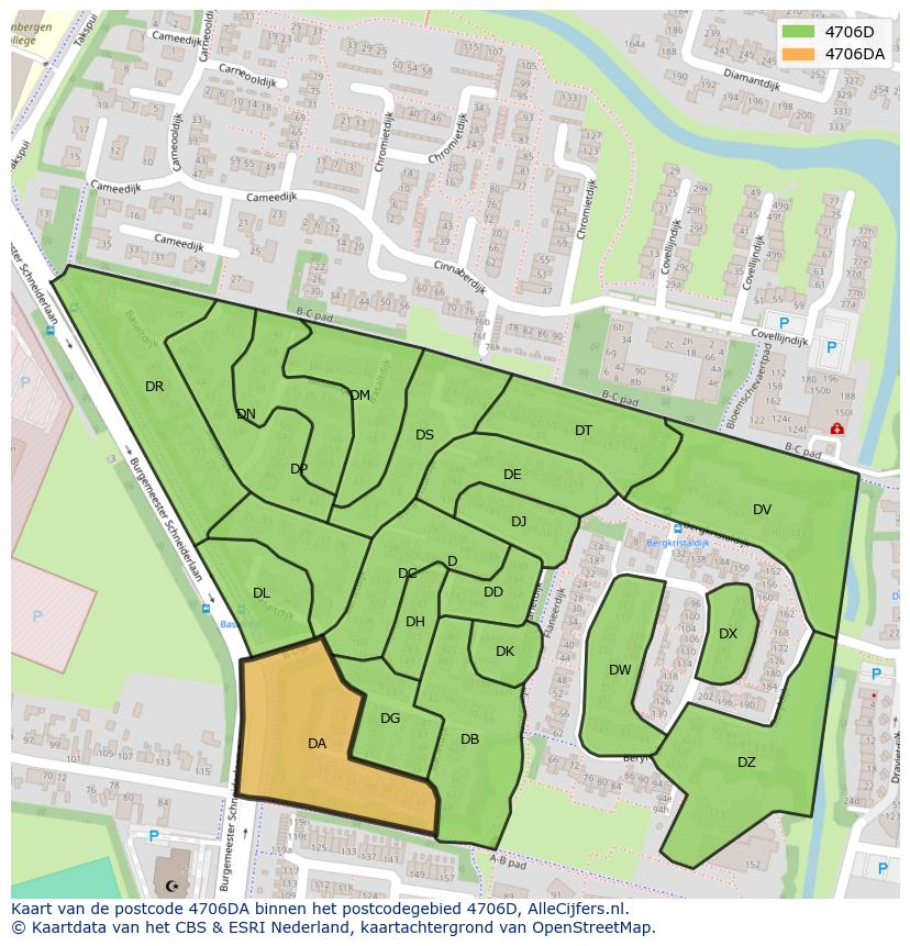 Afbeelding van het postcodegebied 4706 DA op de kaart.