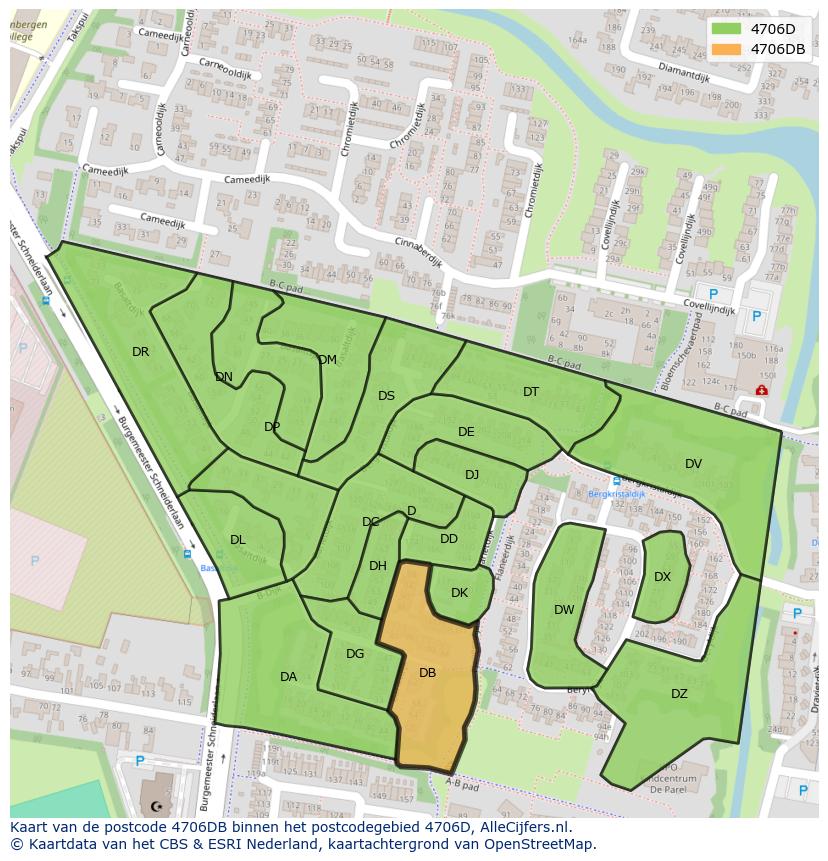 Afbeelding van het postcodegebied 4706 DB op de kaart.