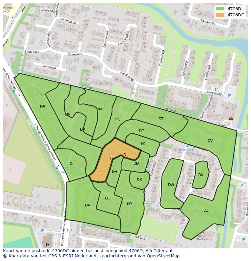 Afbeelding van het postcodegebied 4706 DC op de kaart.