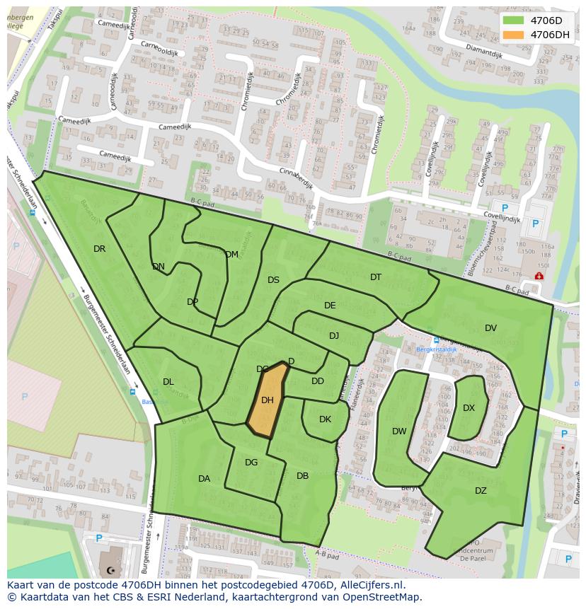 Afbeelding van het postcodegebied 4706 DH op de kaart.