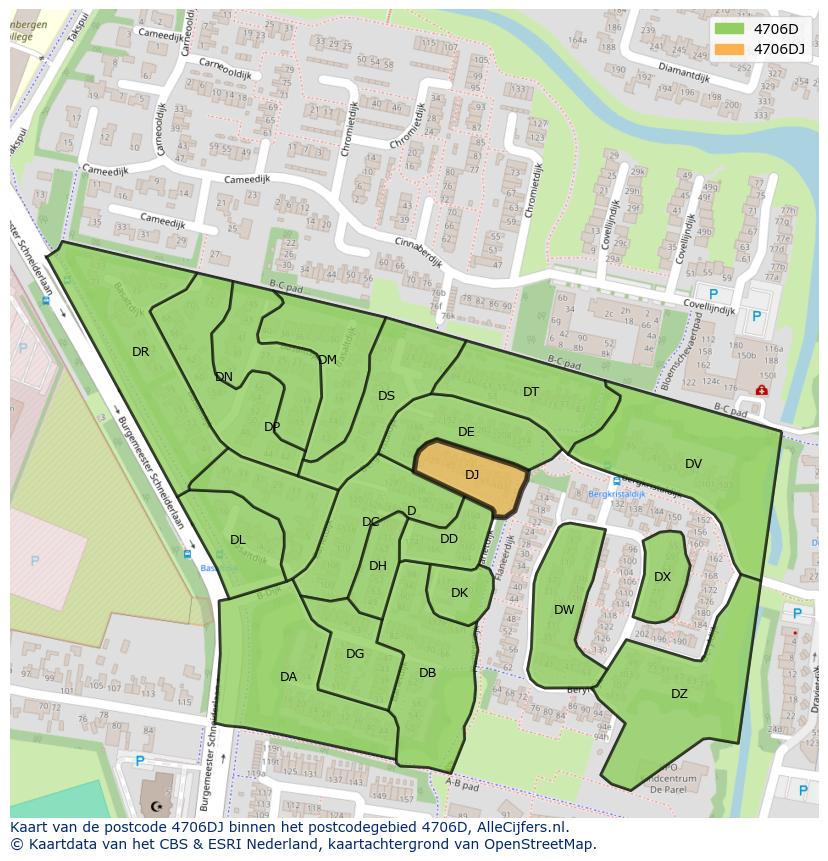 Afbeelding van het postcodegebied 4706 DJ op de kaart.