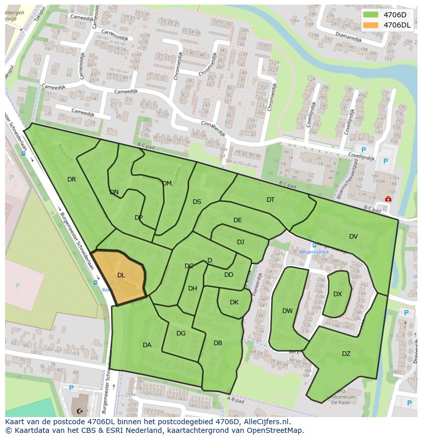 Afbeelding van het postcodegebied 4706 DL op de kaart.
