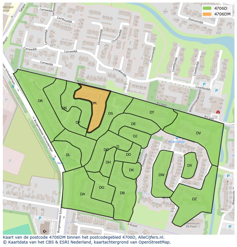 Afbeelding van het postcodegebied 4706 DM op de kaart.