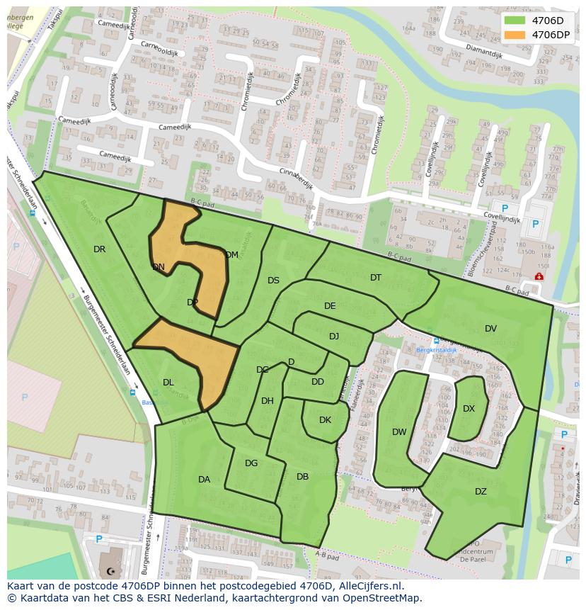 Afbeelding van het postcodegebied 4706 DP op de kaart.