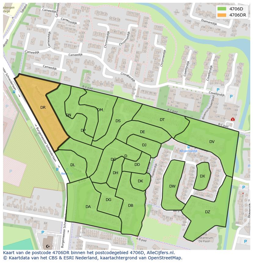 Afbeelding van het postcodegebied 4706 DR op de kaart.
