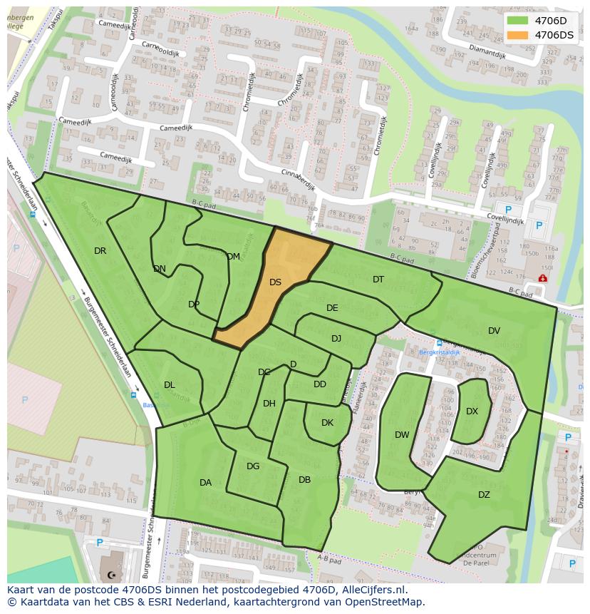 Afbeelding van het postcodegebied 4706 DS op de kaart.
