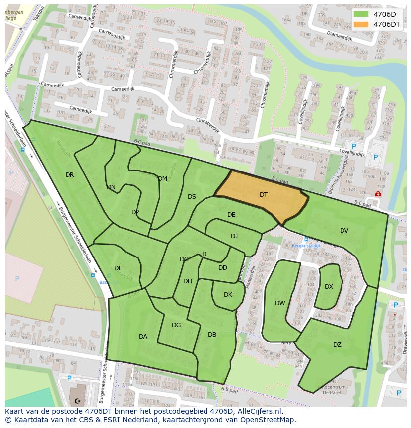Afbeelding van het postcodegebied 4706 DT op de kaart.