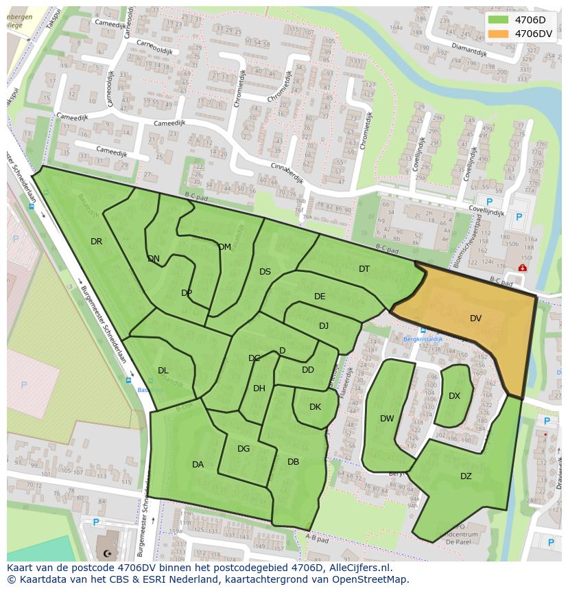 Afbeelding van het postcodegebied 4706 DV op de kaart.