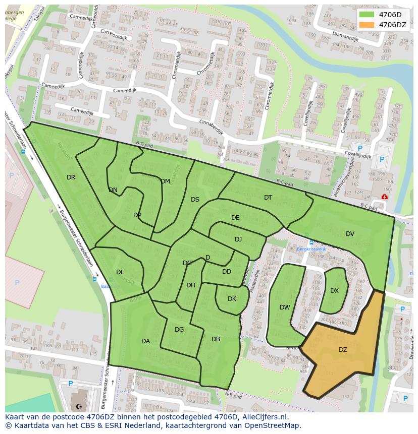 Afbeelding van het postcodegebied 4706 DZ op de kaart.