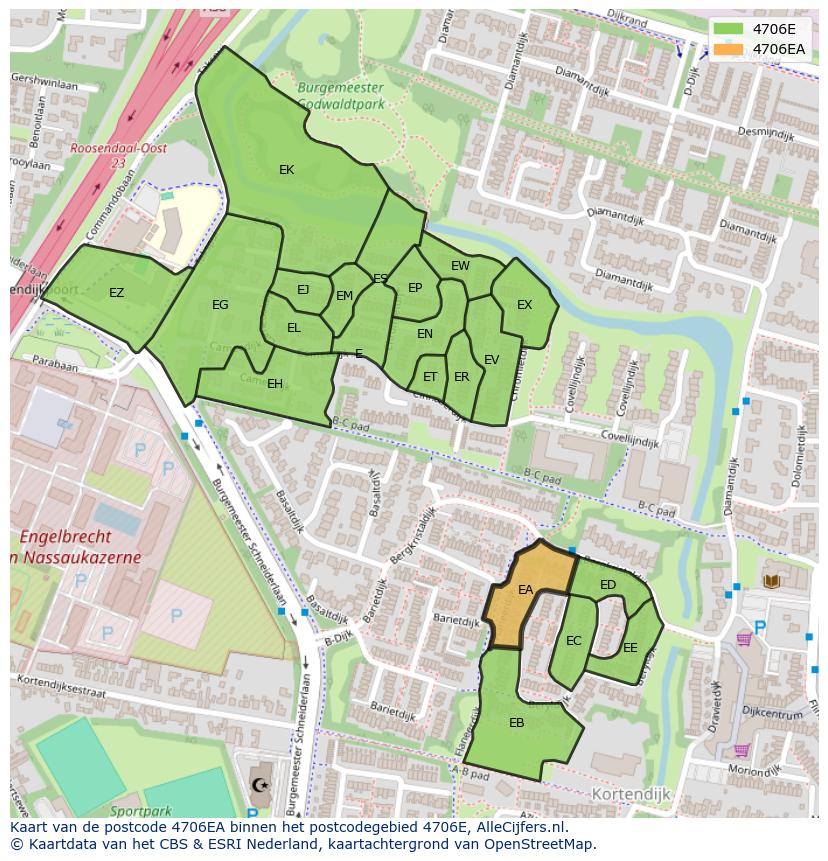 Afbeelding van het postcodegebied 4706 EA op de kaart.