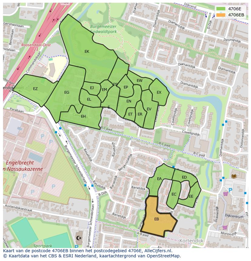 Afbeelding van het postcodegebied 4706 EB op de kaart.
