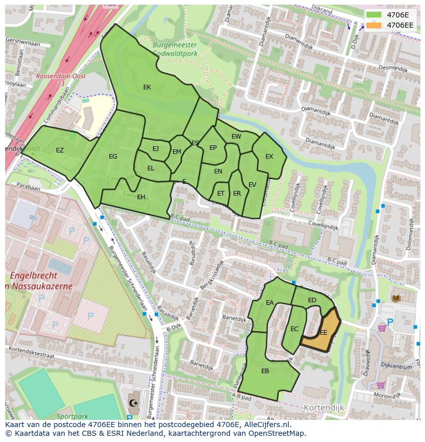 Afbeelding van het postcodegebied 4706 EE op de kaart.