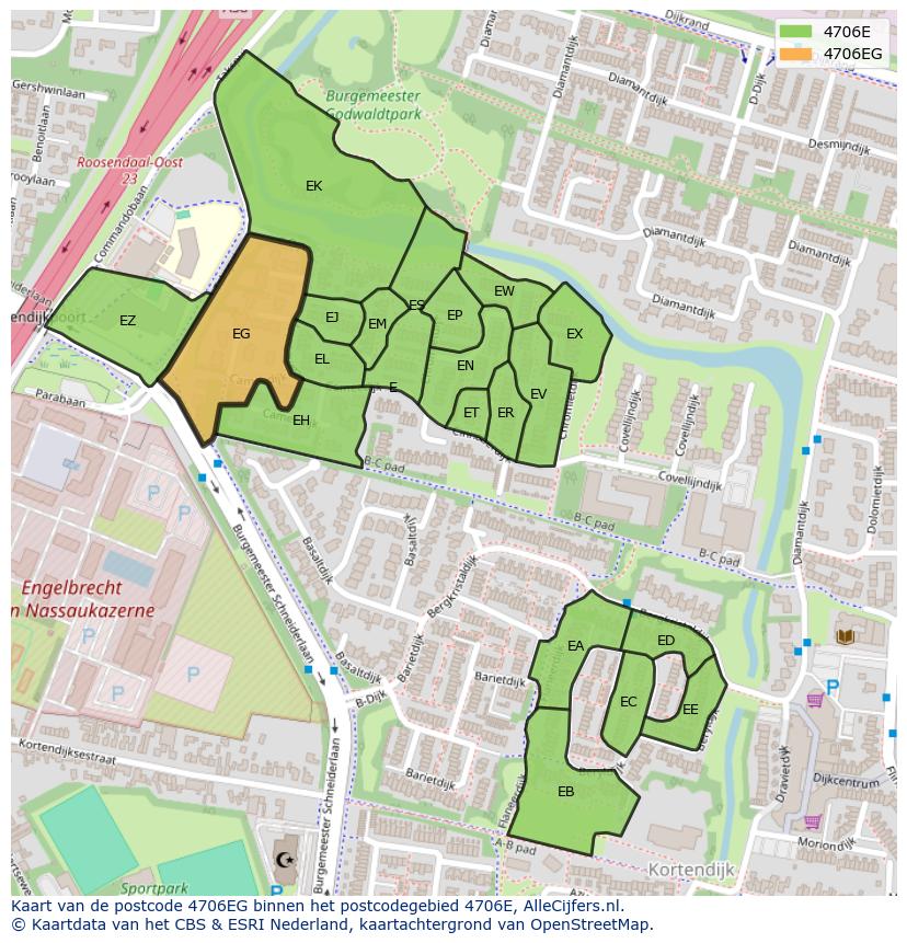 Afbeelding van het postcodegebied 4706 EG op de kaart.