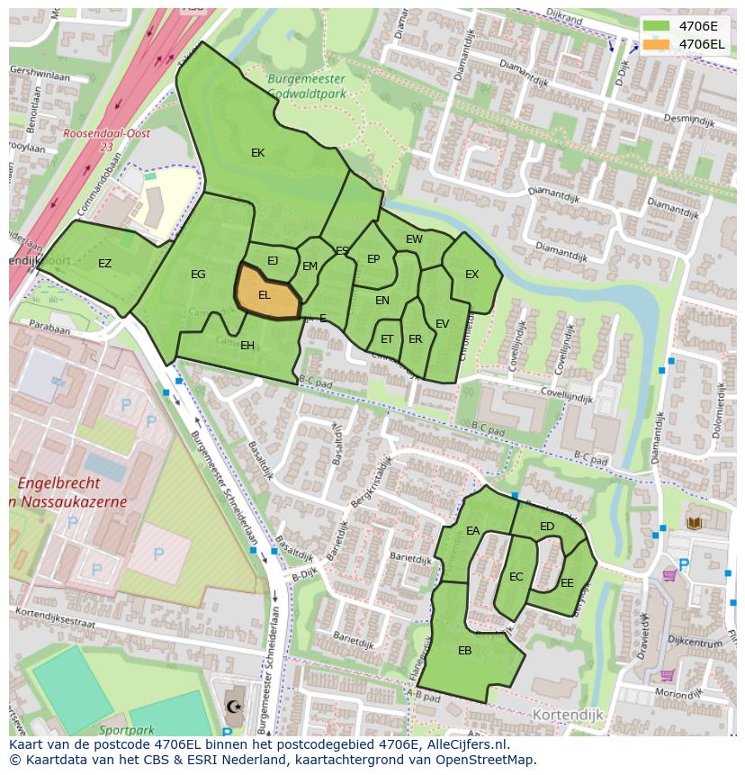 Afbeelding van het postcodegebied 4706 EL op de kaart.