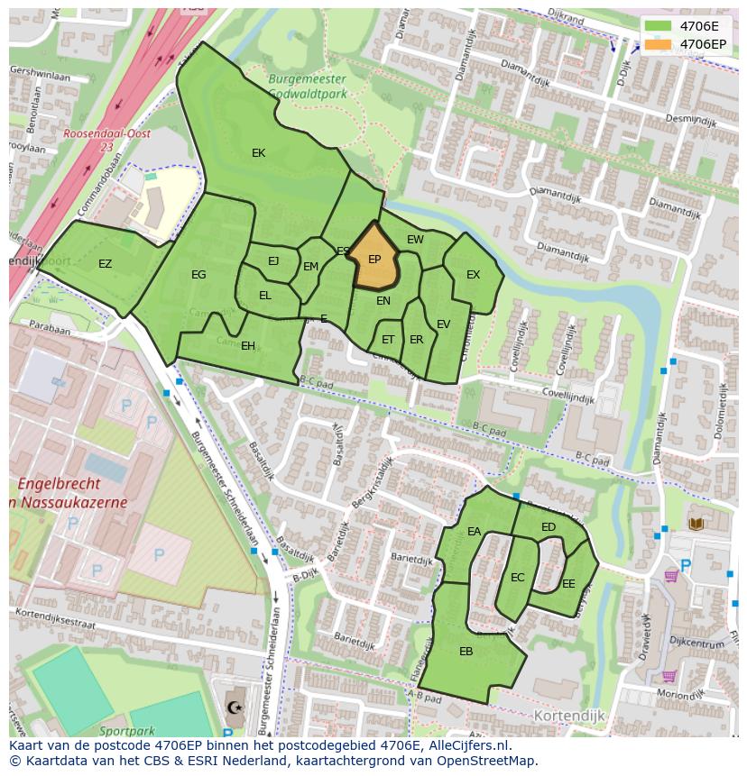Afbeelding van het postcodegebied 4706 EP op de kaart.