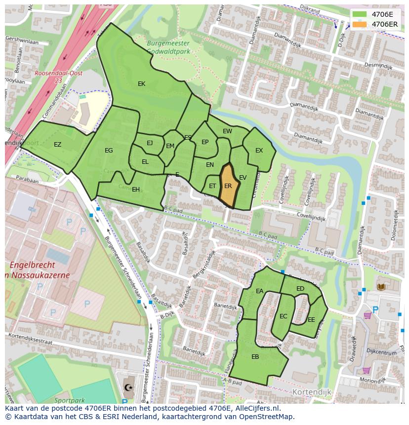 Afbeelding van het postcodegebied 4706 ER op de kaart.