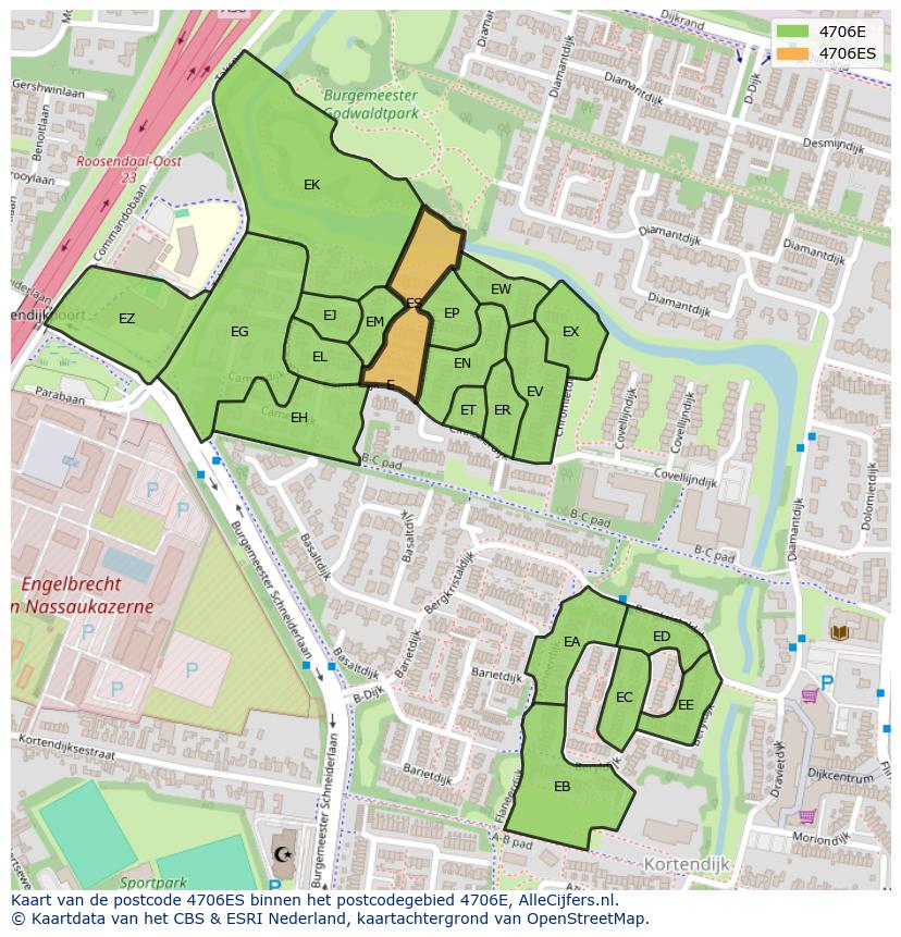 Afbeelding van het postcodegebied 4706 ES op de kaart.
