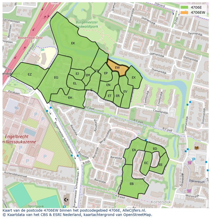 Afbeelding van het postcodegebied 4706 EW op de kaart.