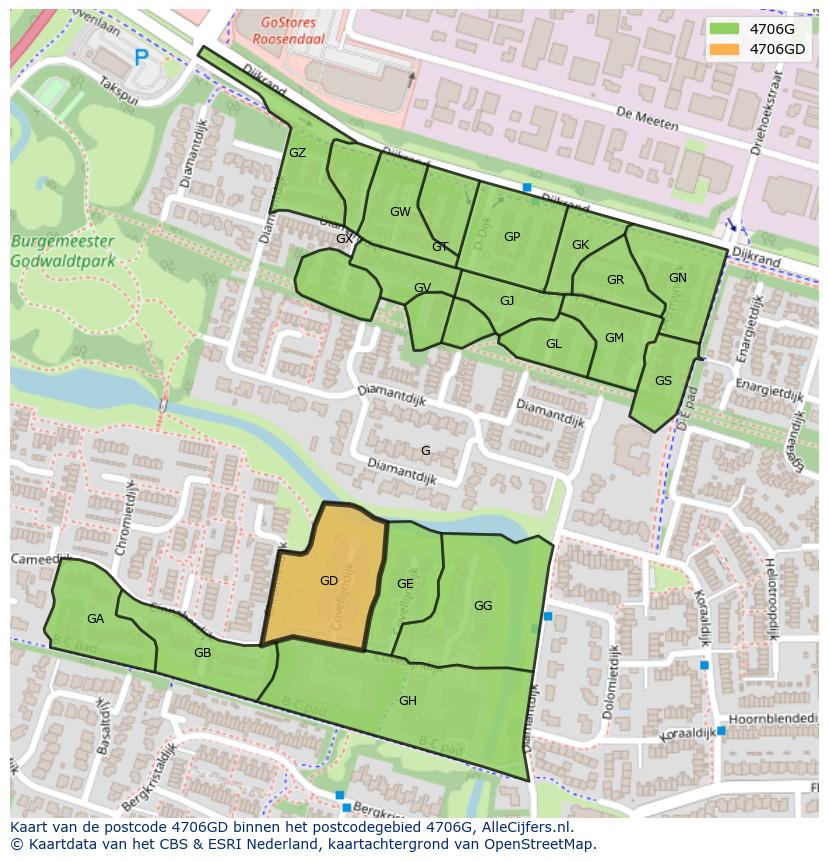 Afbeelding van het postcodegebied 4706 GD op de kaart.