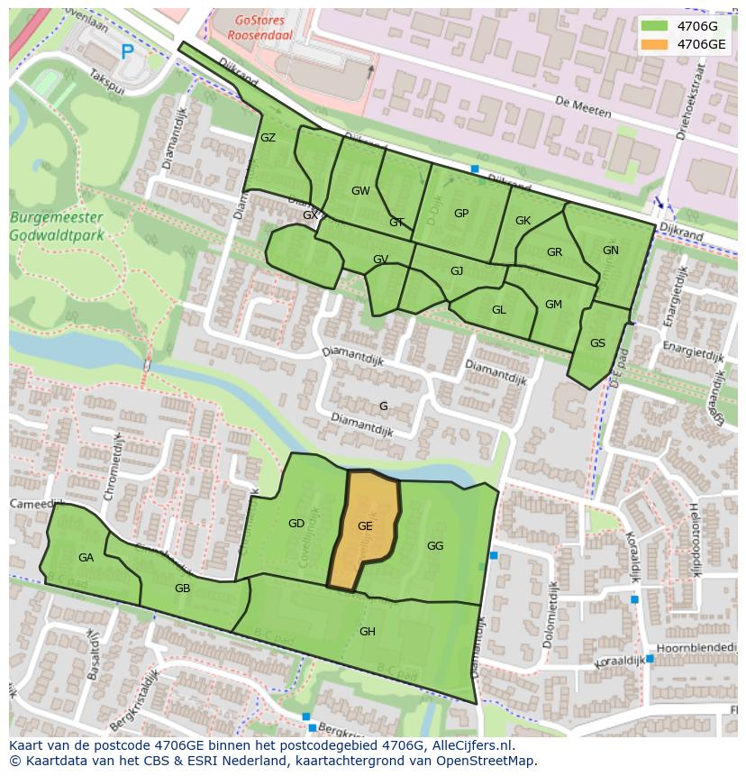 Afbeelding van het postcodegebied 4706 GE op de kaart.