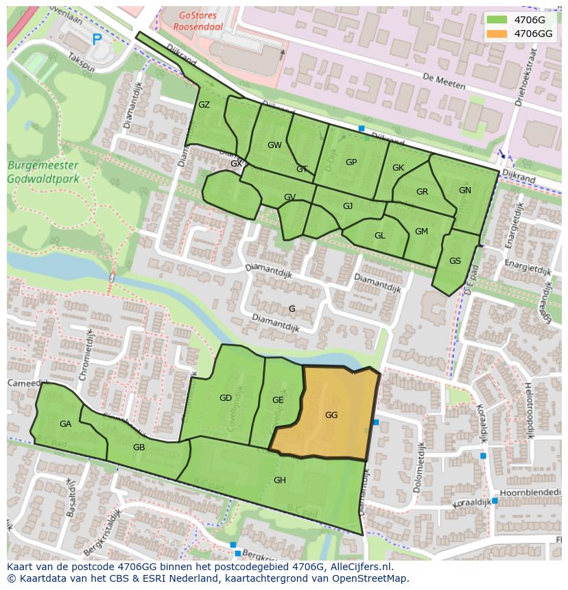Afbeelding van het postcodegebied 4706 GG op de kaart.