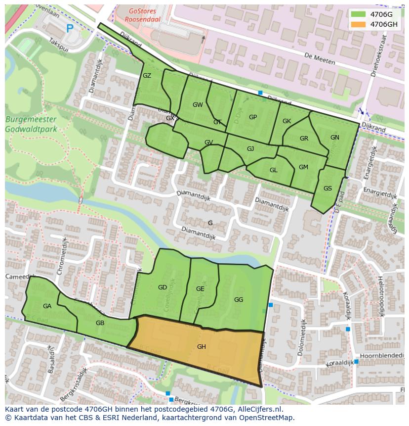 Afbeelding van het postcodegebied 4706 GH op de kaart.