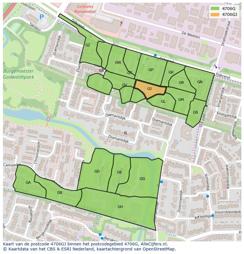 Afbeelding van het postcodegebied 4706 GJ op de kaart.