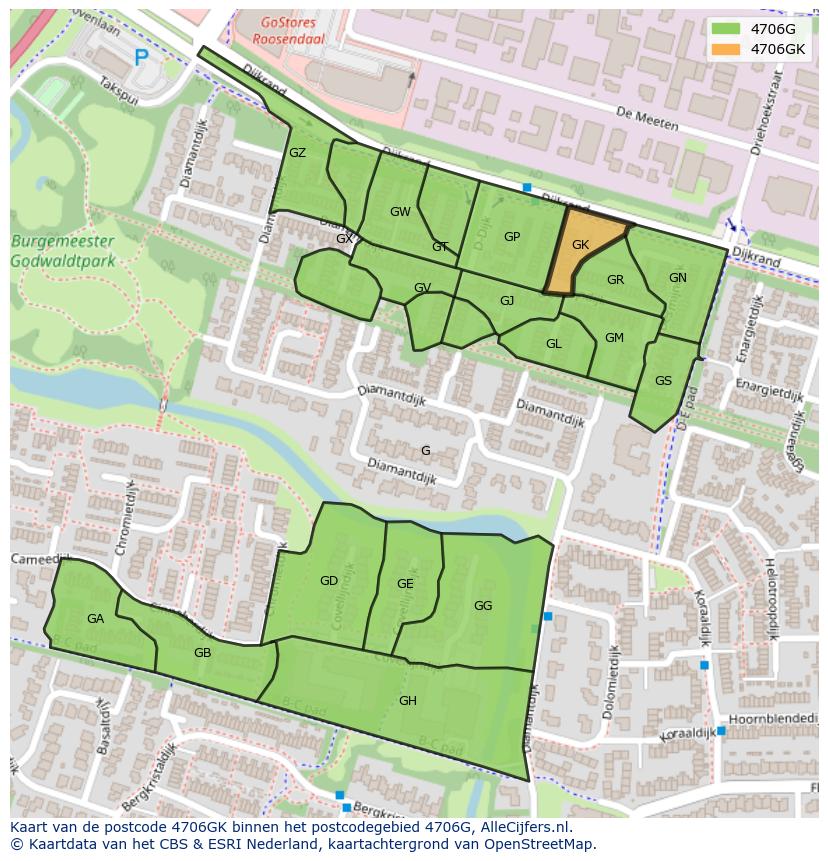 Afbeelding van het postcodegebied 4706 GK op de kaart.