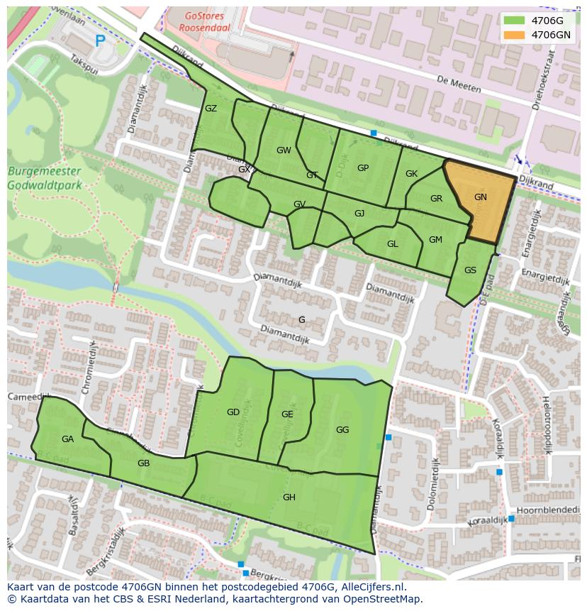 Afbeelding van het postcodegebied 4706 GN op de kaart.