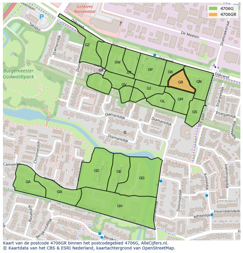Afbeelding van het postcodegebied 4706 GR op de kaart.