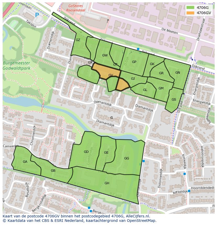 Afbeelding van het postcodegebied 4706 GV op de kaart.