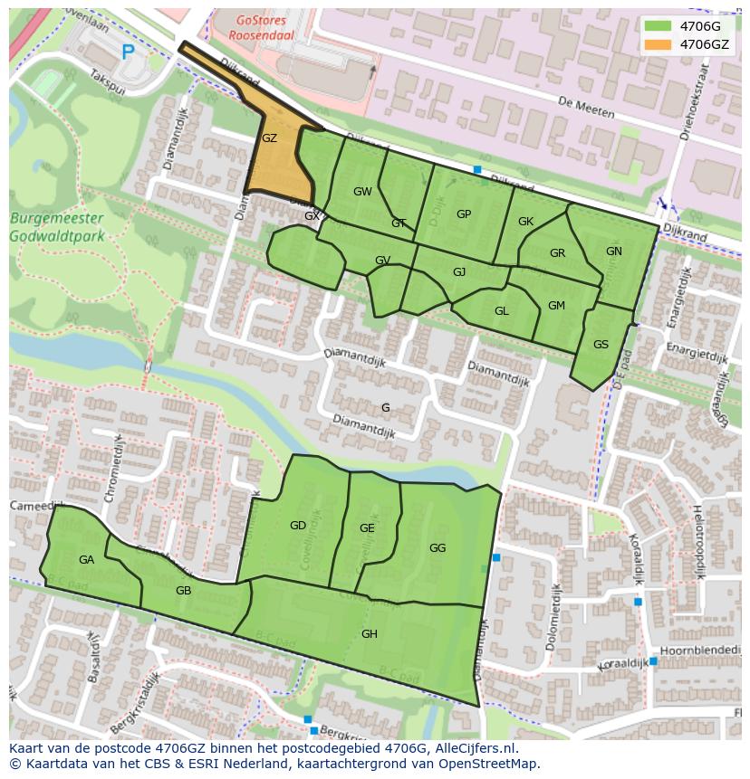 Afbeelding van het postcodegebied 4706 GZ op de kaart.