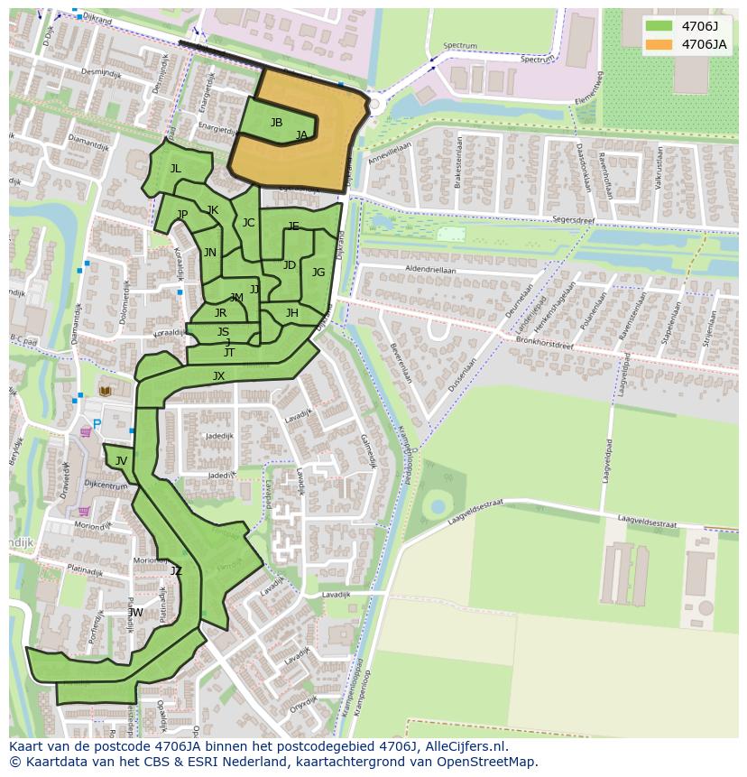 Afbeelding van het postcodegebied 4706 JA op de kaart.