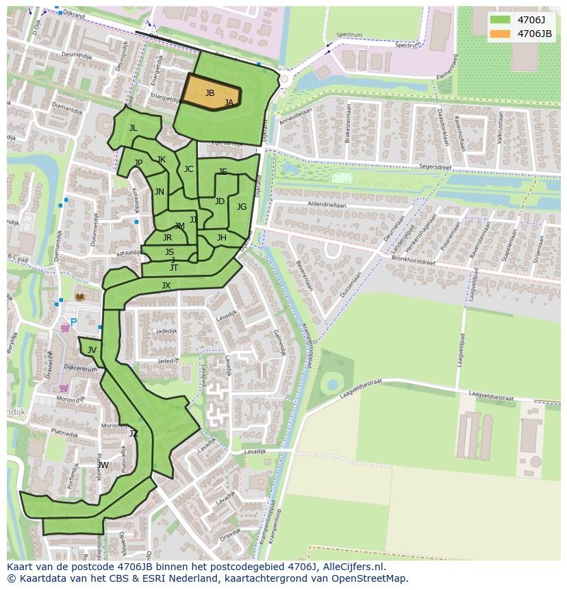 Afbeelding van het postcodegebied 4706 JB op de kaart.