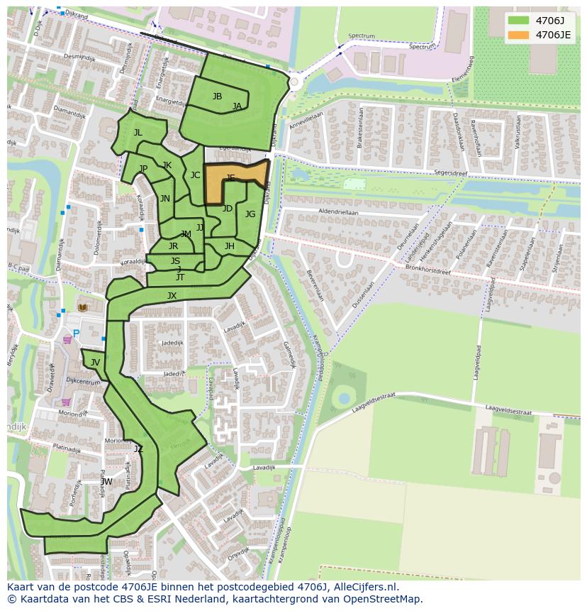 Afbeelding van het postcodegebied 4706 JE op de kaart.
