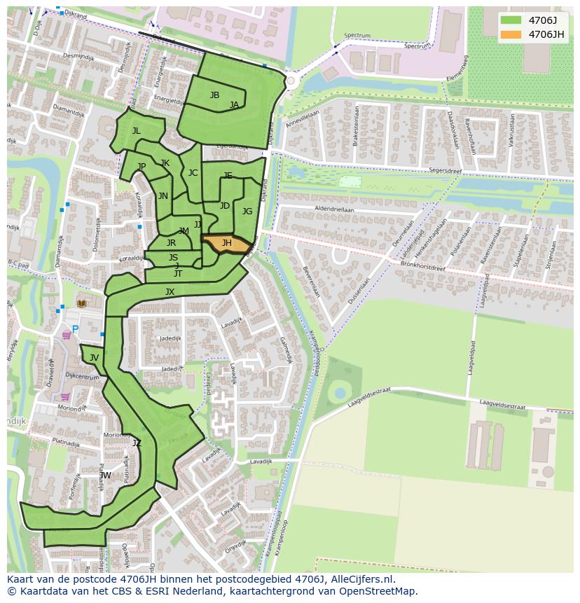 Afbeelding van het postcodegebied 4706 JH op de kaart.