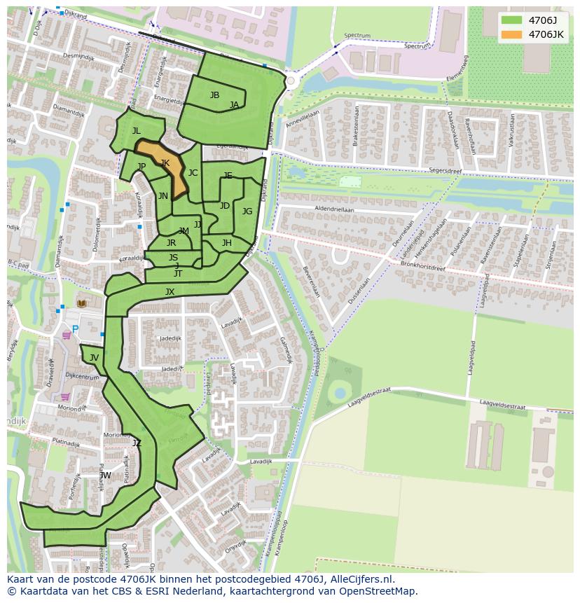 Afbeelding van het postcodegebied 4706 JK op de kaart.