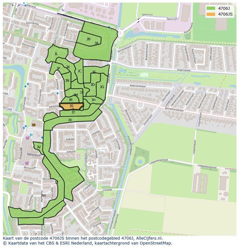 Afbeelding van het postcodegebied 4706 JS op de kaart.