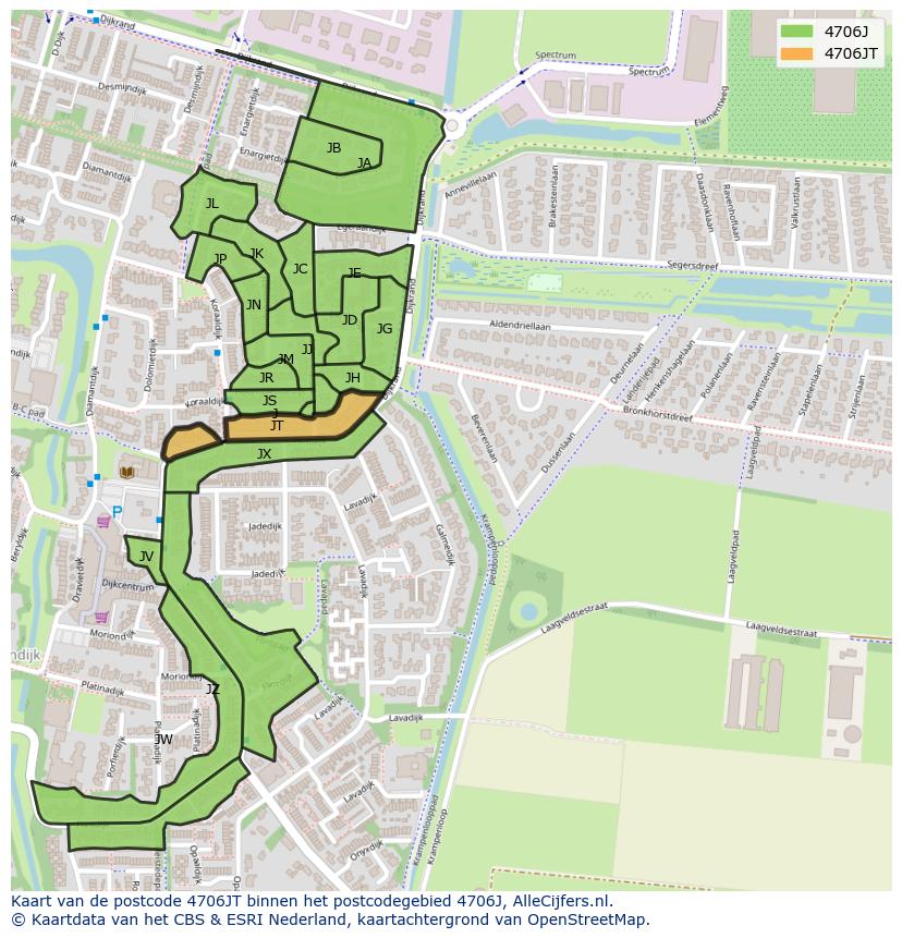Afbeelding van het postcodegebied 4706 JT op de kaart.