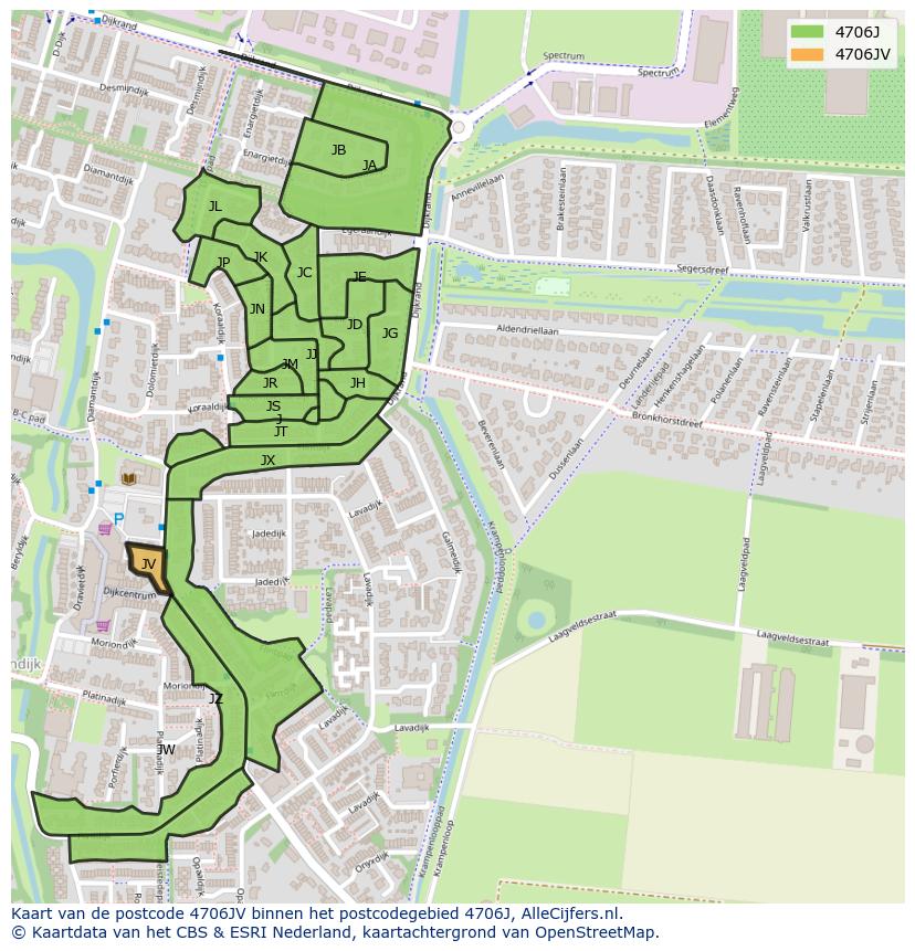 Afbeelding van het postcodegebied 4706 JV op de kaart.