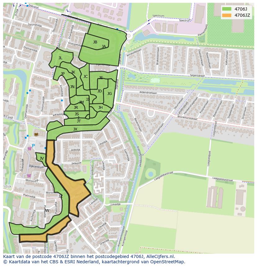 Afbeelding van het postcodegebied 4706 JZ op de kaart.
