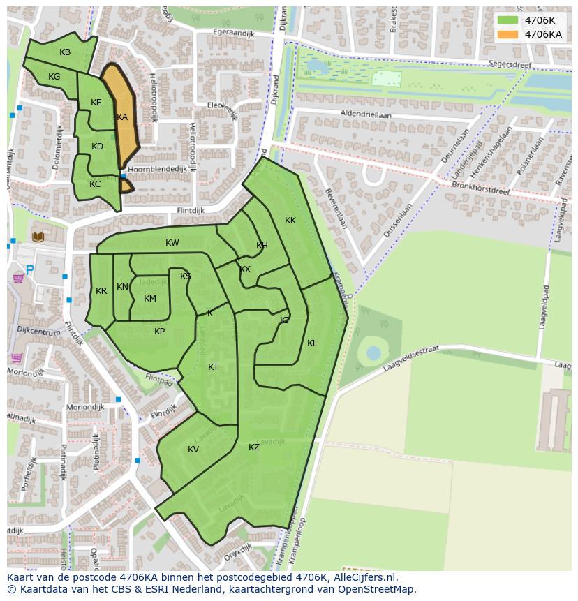 Afbeelding van het postcodegebied 4706 KA op de kaart.