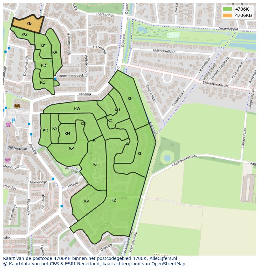 Afbeelding van het postcodegebied 4706 KB op de kaart.