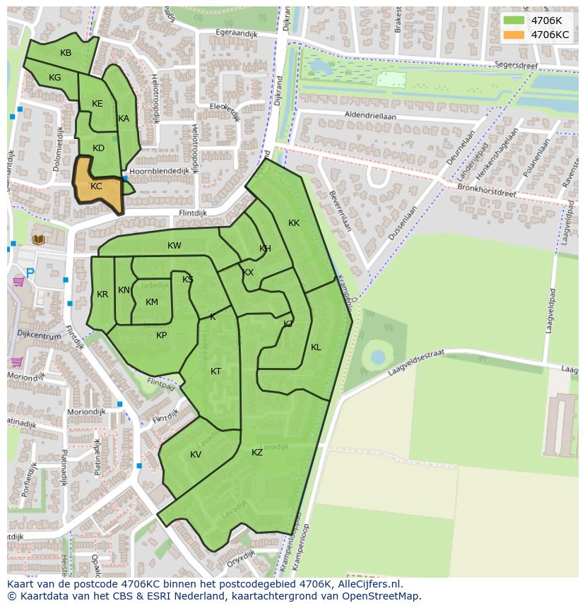 Afbeelding van het postcodegebied 4706 KC op de kaart.