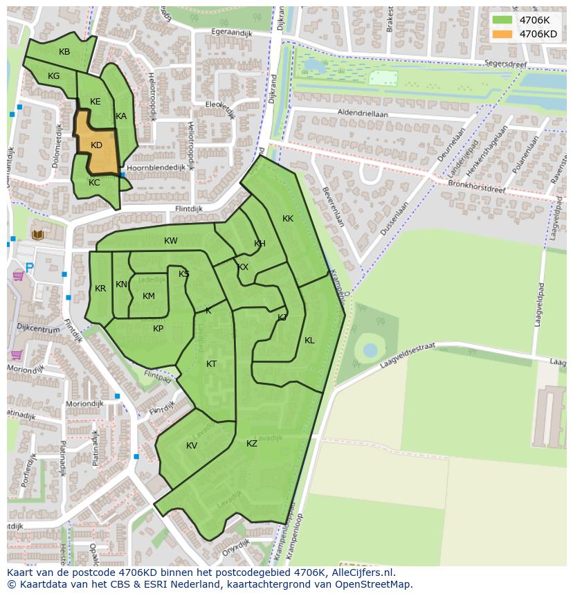 Afbeelding van het postcodegebied 4706 KD op de kaart.