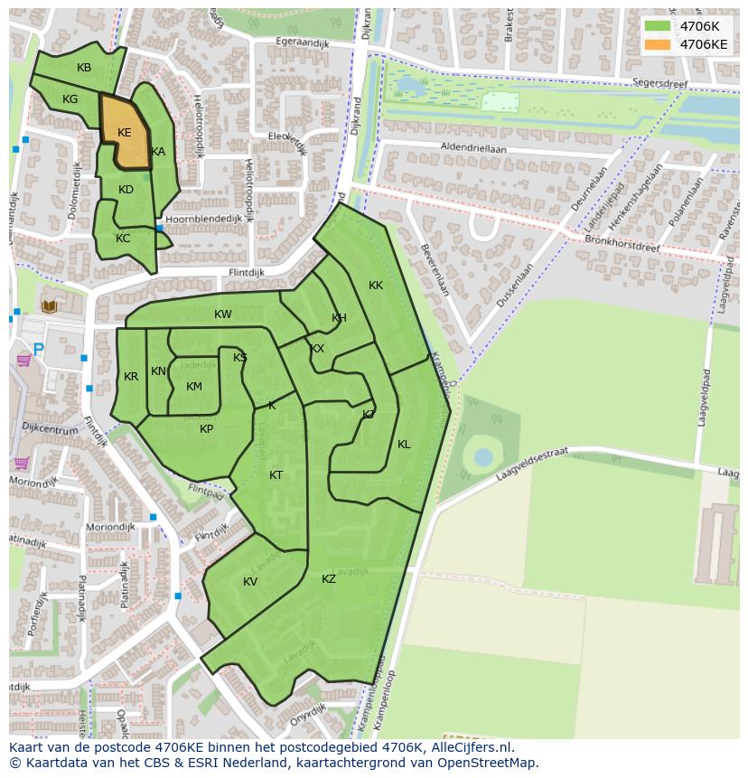 Afbeelding van het postcodegebied 4706 KE op de kaart.