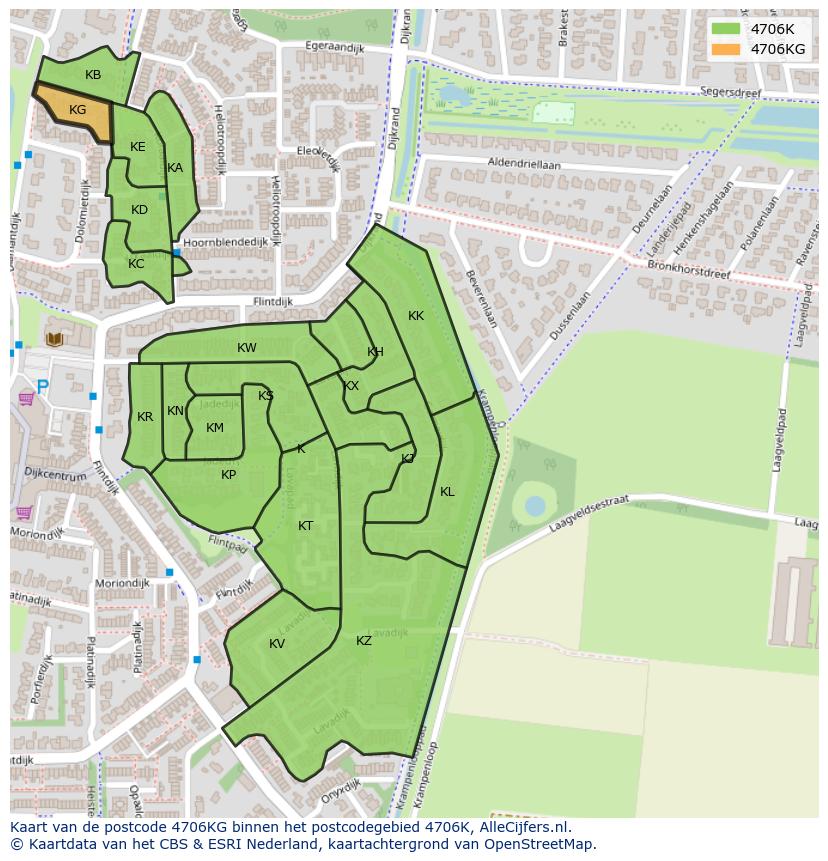 Afbeelding van het postcodegebied 4706 KG op de kaart.