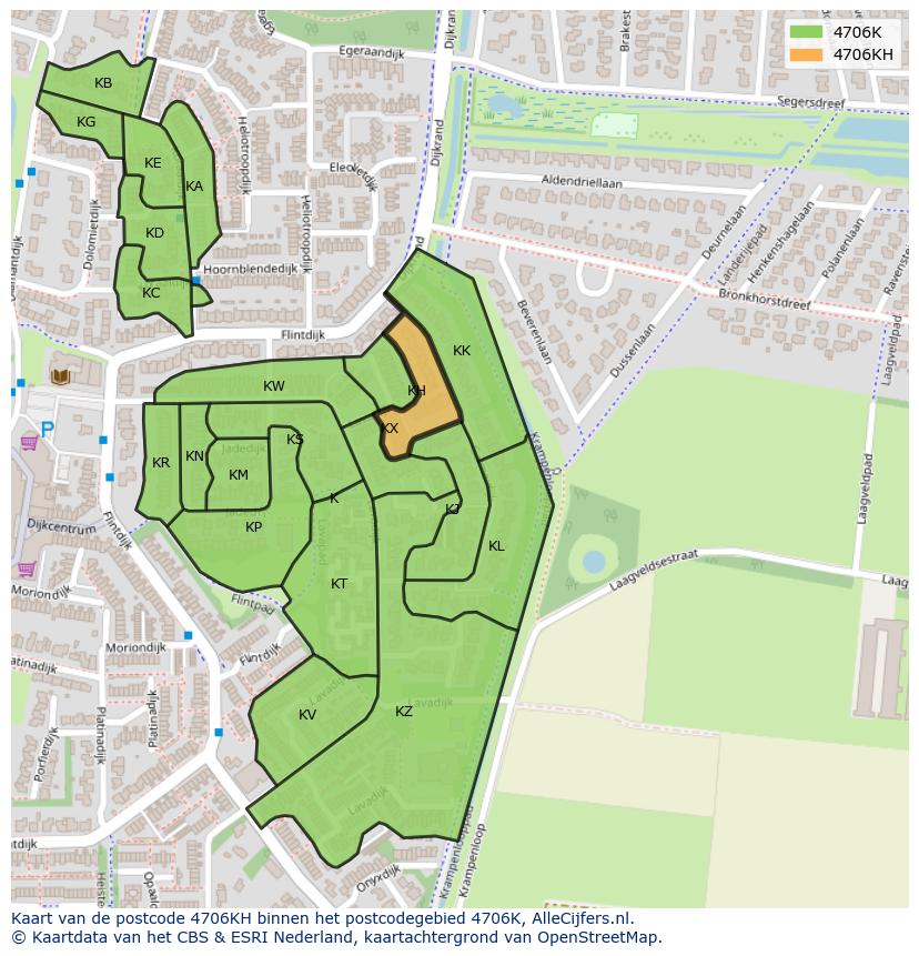 Afbeelding van het postcodegebied 4706 KH op de kaart.