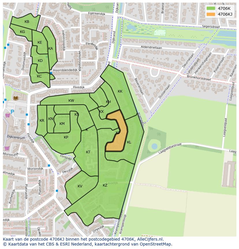 Afbeelding van het postcodegebied 4706 KJ op de kaart.