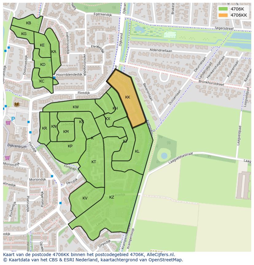 Afbeelding van het postcodegebied 4706 KK op de kaart.